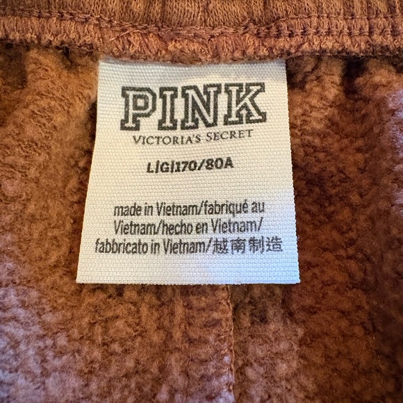 PINK Caramel Kiss Joggers High Rise Sweatpants Red Script Logo Brown women’s L - Picture 6 of 11